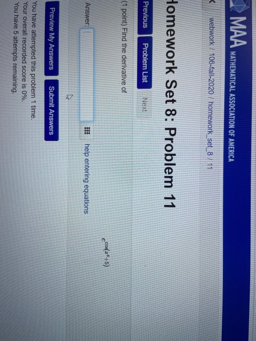 Solved MAA MATHEMATICAL ASSOCIATION OF AMERICA webwork / | Chegg.com