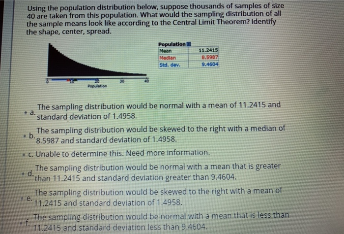 Solved Using the population distribution below, suppose | Chegg.com