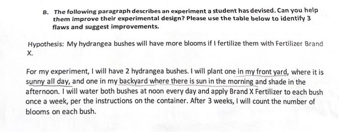 Solved B. The following paragraph describes an experiment a | Chegg.com