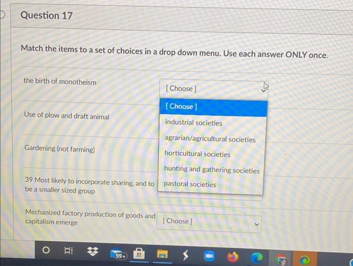 Solved Question 17 5 Match the items to a set of choices in | Chegg.com