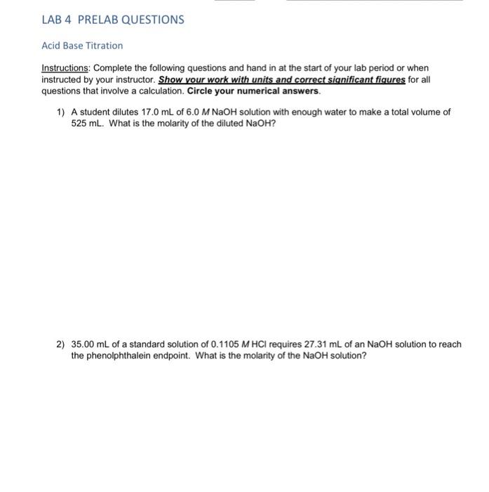 Solved Acid Base Titration Instructions Complete the