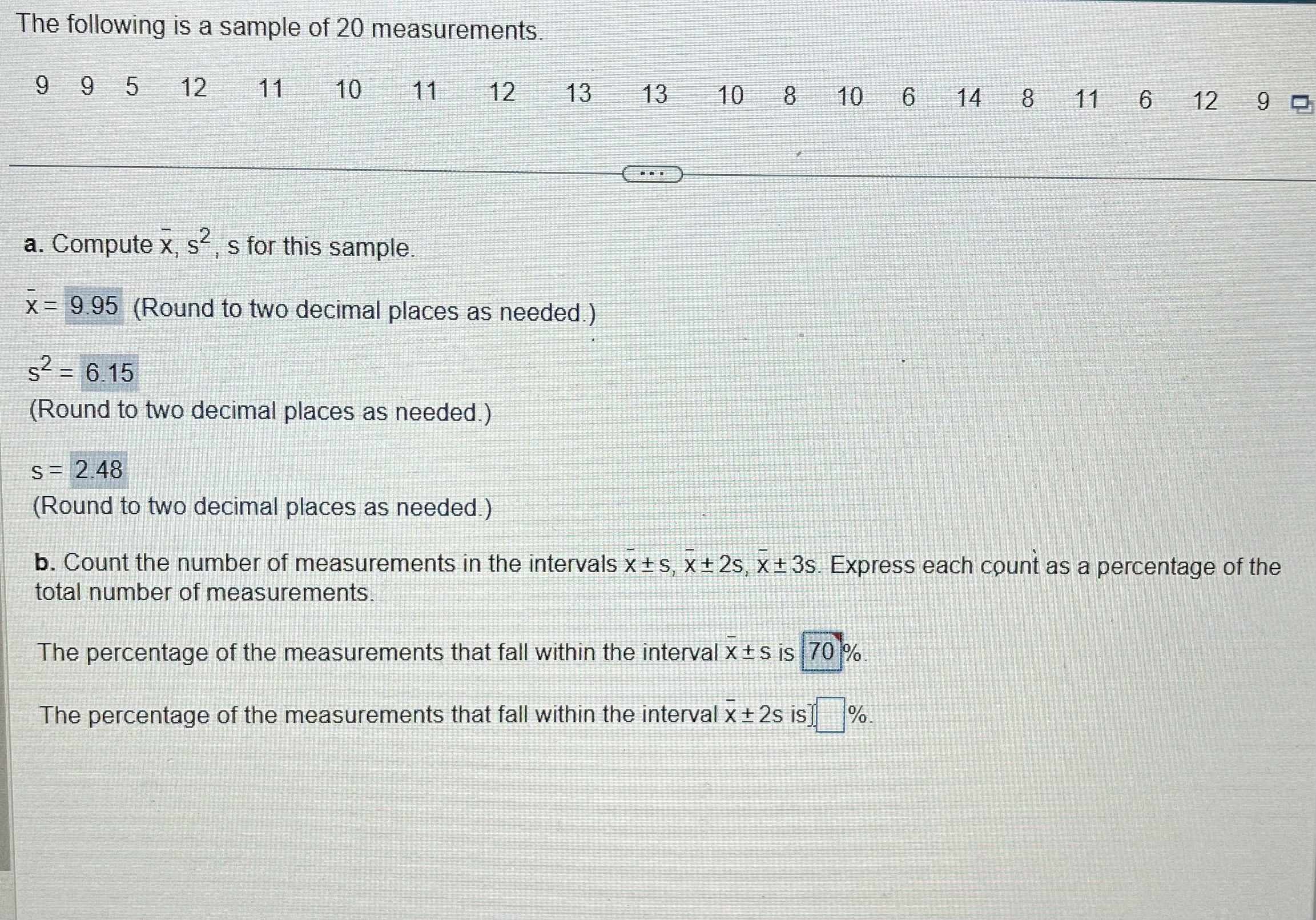 Solved The following is a sample of 20 ﻿measurements. | Chegg.com