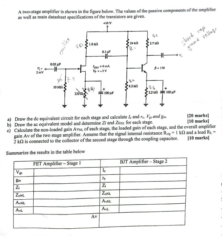 Solved A two-stage amplifier is shown in the figure below. | Chegg.com