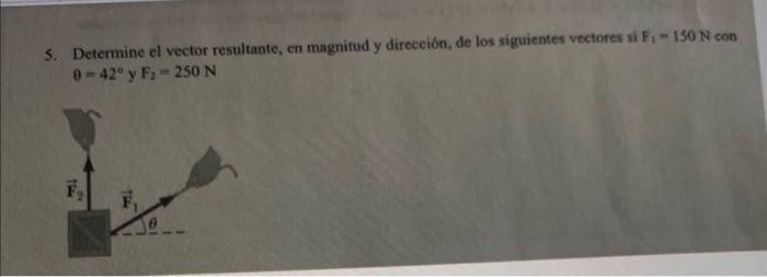 5. Determine el vector resultante, en magnitud y direeción, de los siguientes vectores si \( F_{1}=150 \mathrm{~N} \) con \(