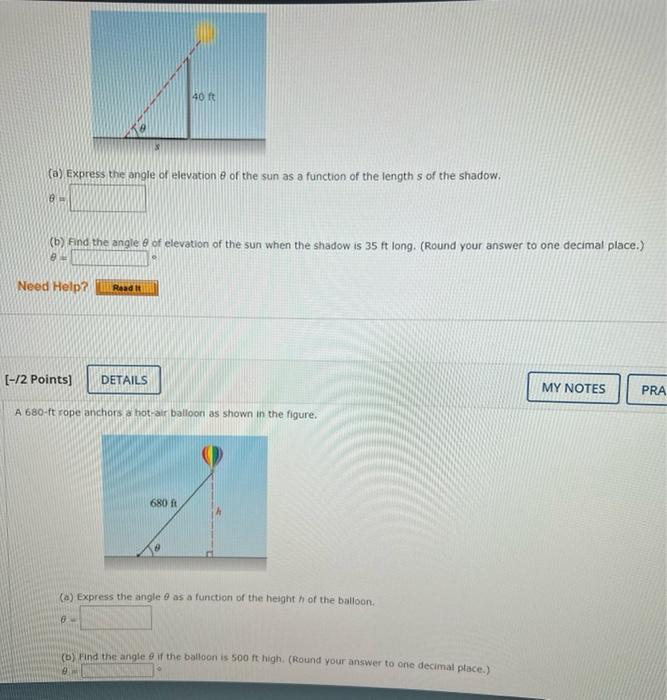 Solved 401 (6) Express the angle of elevation of the sun as | Chegg.com
