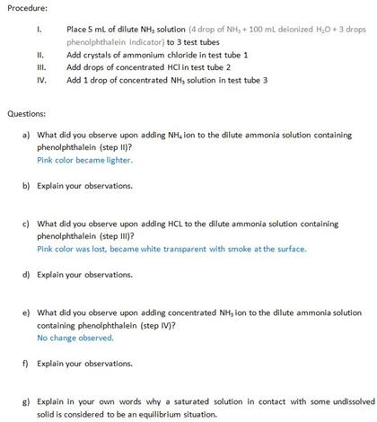 Solved Procedure Place 5 Ml Of Dilute Nh3 Solution 4 Drop Chegg Com