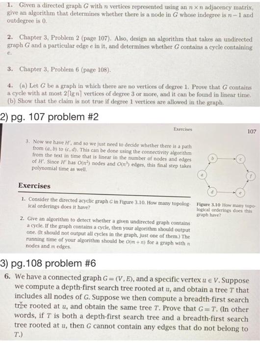 Solved 1. Given a directed graph G with n vertices | Chegg.com