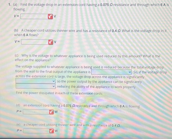 Solved (a) Find the voltage drop in an extension cord having