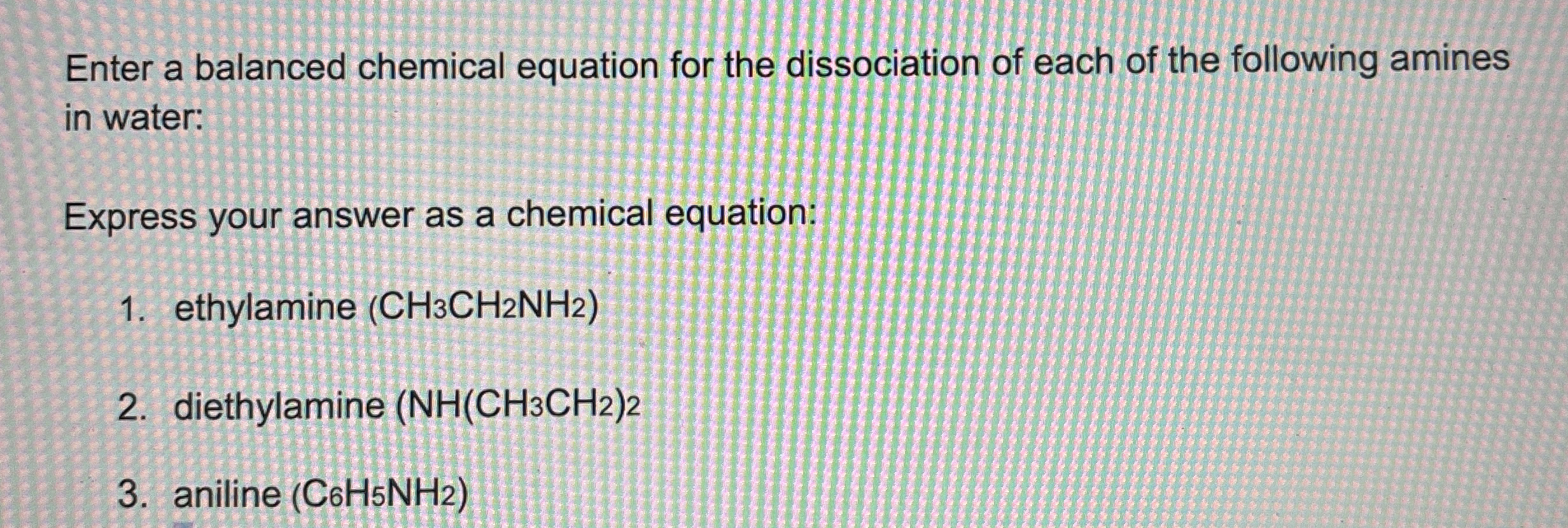 Enter a balanced chemical equation for the