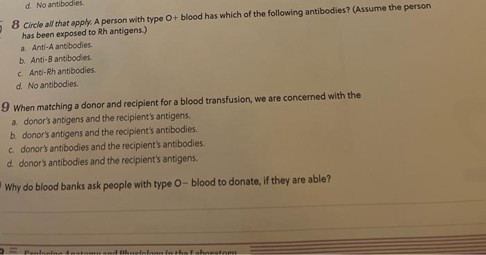 Solved 8 circle all that apply. A person with type O + blood | Chegg.com
