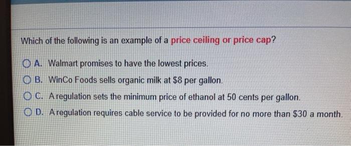 Solved Which of the following is an example of a price | Chegg.com
