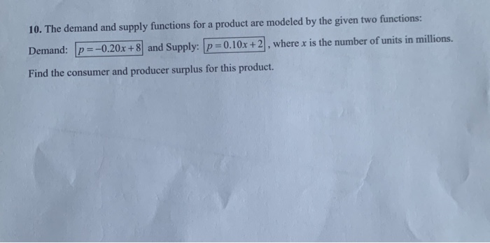 Solved 10. The demand and supply functions for a product are | Chegg.com