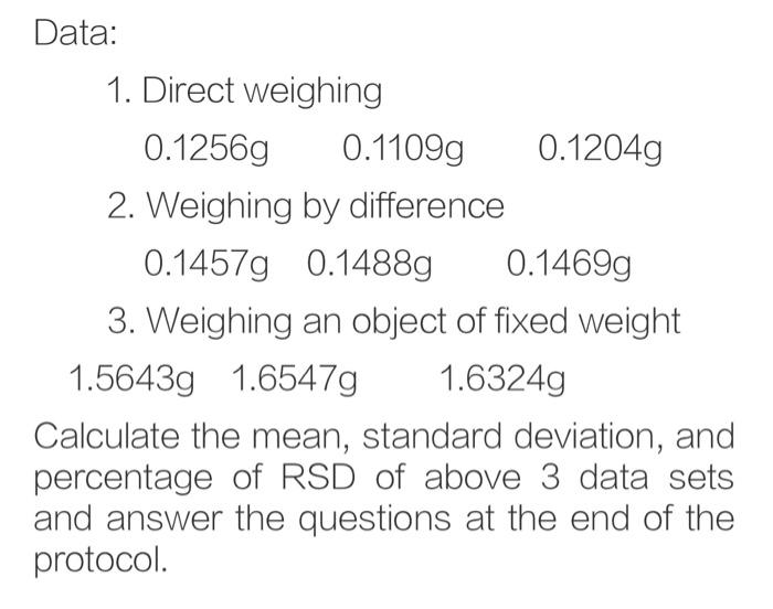 Solved 1 Weighing exercise Objectives 1. Learn to use | Chegg.com