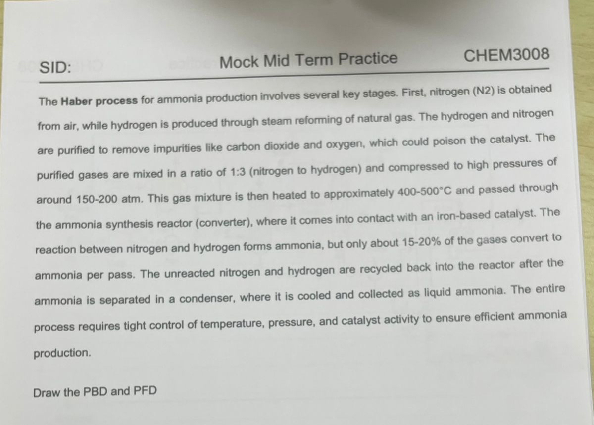 SID:Mock Mid Term PracticeCHEM3008The Haber process | Chegg.com