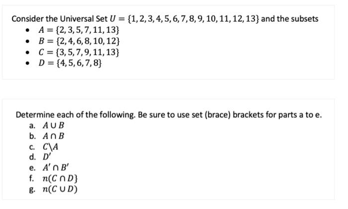 Solved Consider The Universal Set | Chegg.com