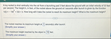 Solved A toy rocket is shot vertically into the air from a | Chegg.com