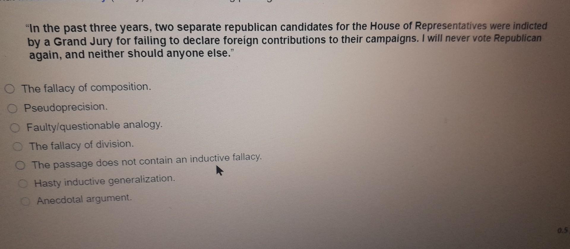 What inductive fallacy (if any) does the following