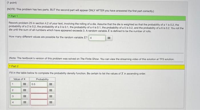 Solved (1 point) (NOTE: This problem has two parts. BUT the | Chegg.com
