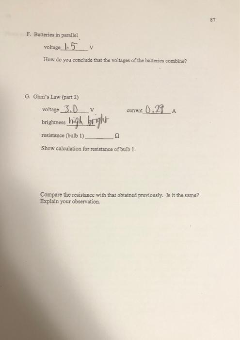 Solved 85 Experiment 9: Ohms Law and Series and Parallel | Chegg.com