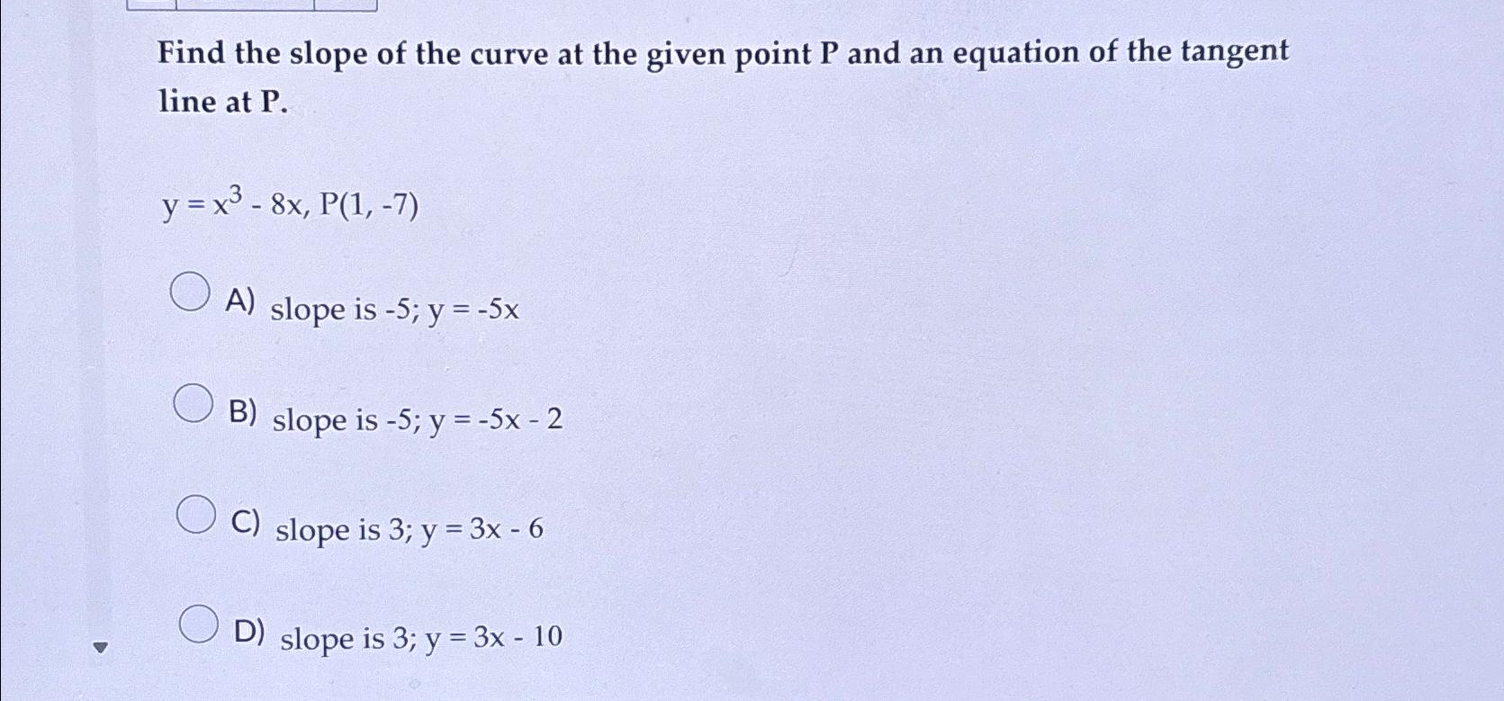 Solved Find the slope of the curve at the given point P ﻿and | Chegg.com