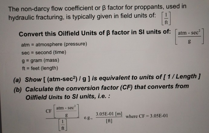 Solved H The Non Darcy Flow Coefficient Or Ss Factor For P Chegg Com