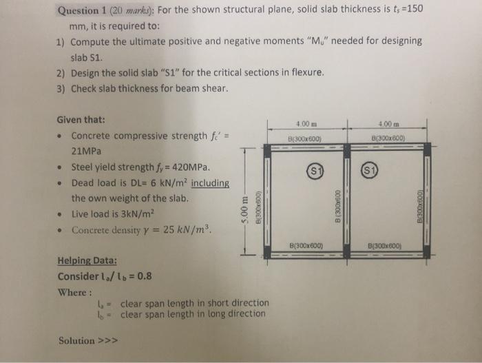 Solved Question 1 (20 marks): For the shown structural | Chegg.com