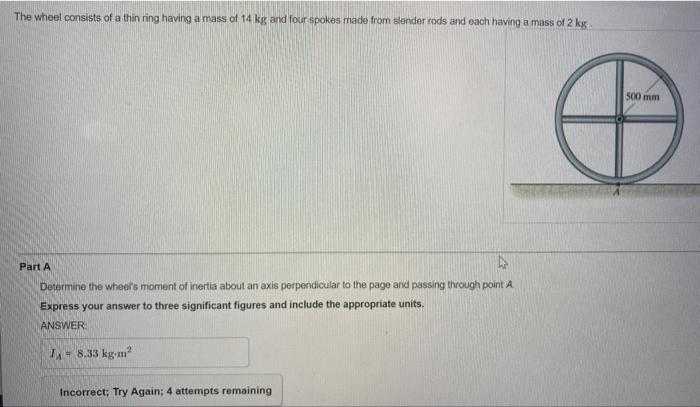 Solved The wheel consists of a thin ring having a mass of 14 | Chegg.com