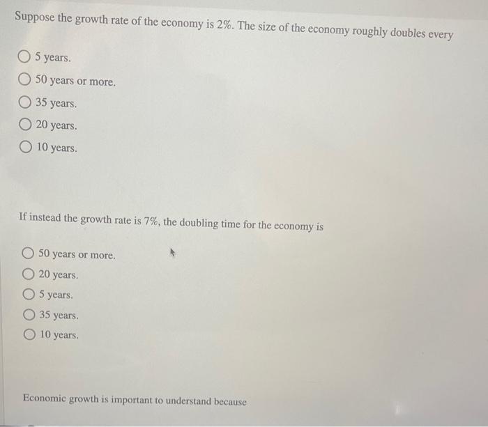 Solved Suppose the growth rate of the economy is 2%. The | Chegg.com