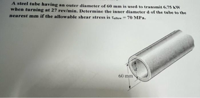 Solved A steel tube having an outer diameter of 60 mm is | Chegg.com