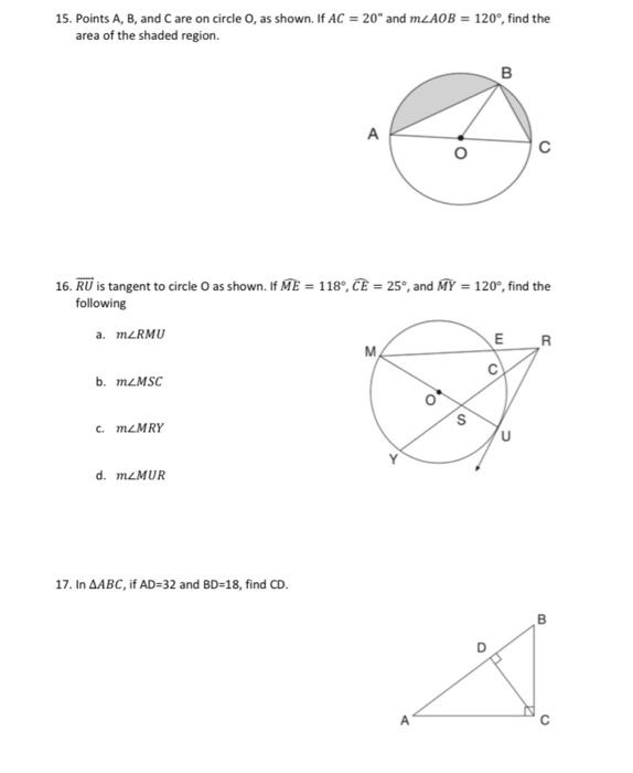 Solved 15. Points A,B, And C Are On Circle O, As Shown. If | Chegg.com