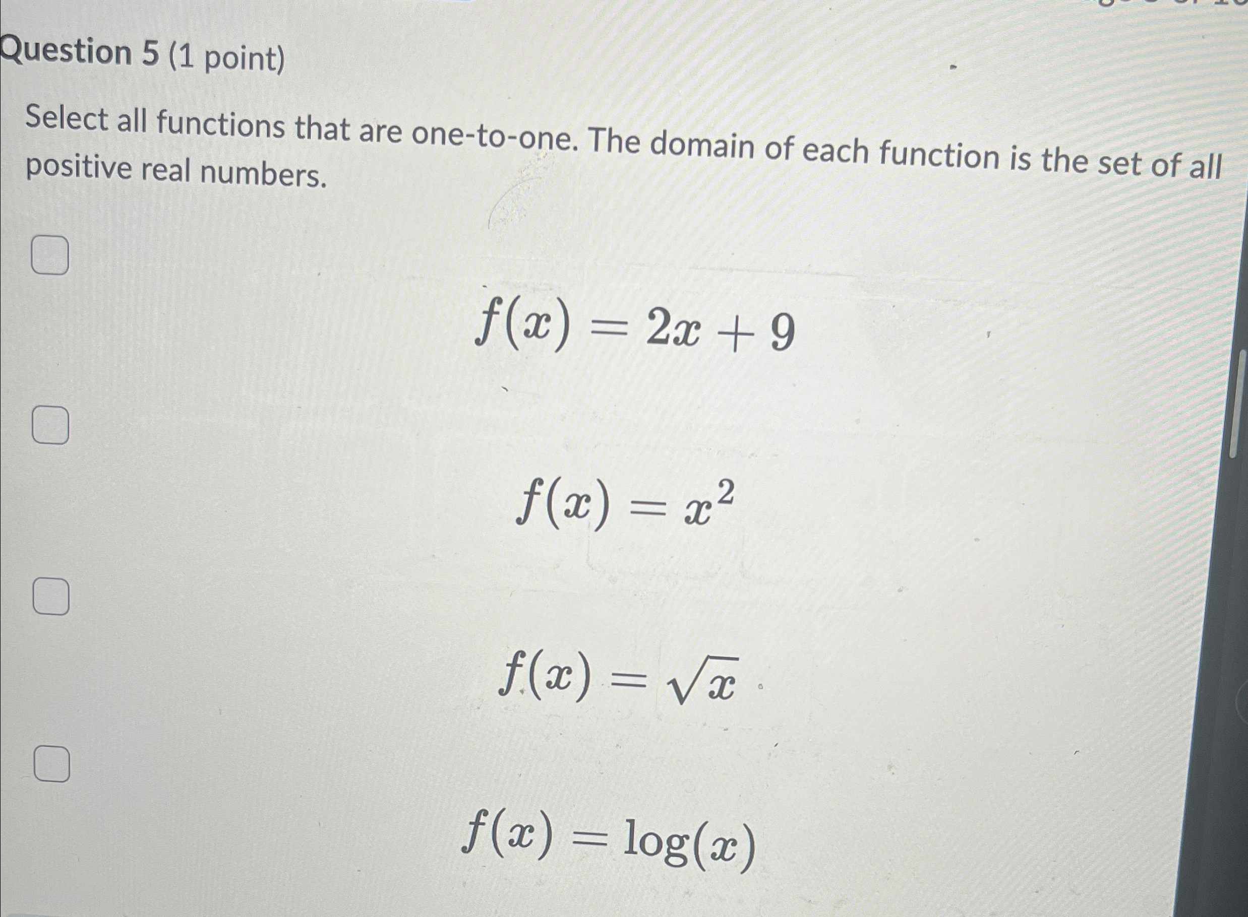 Solved Question 5 (1 ﻿point)Select all functions that are | Chegg.com
