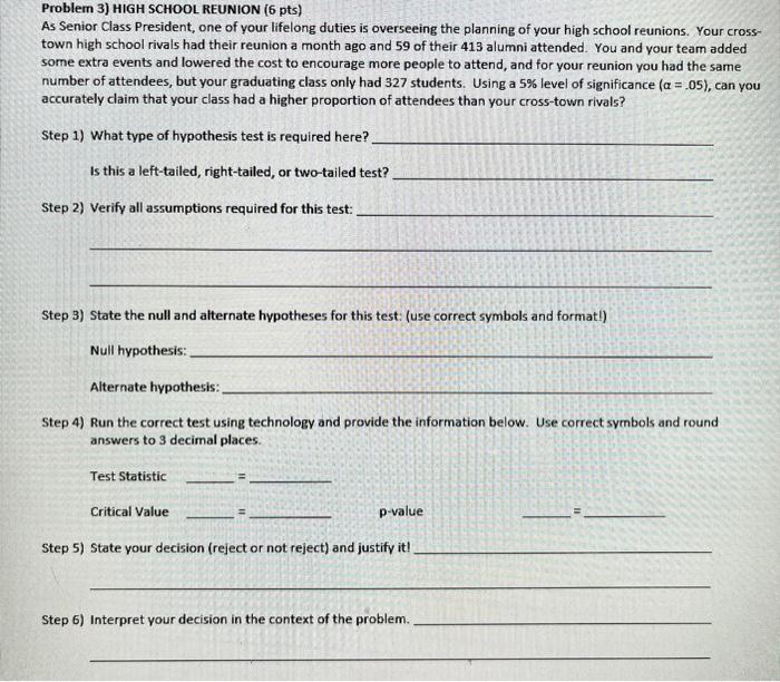 Problem 3) HIGH SCHOOL REUNION (6 pts) As Senior | Chegg.com