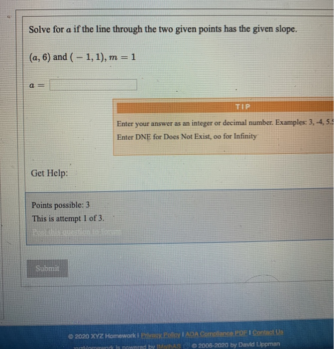 Solved Solve for a if the line through the two given points | Chegg.com