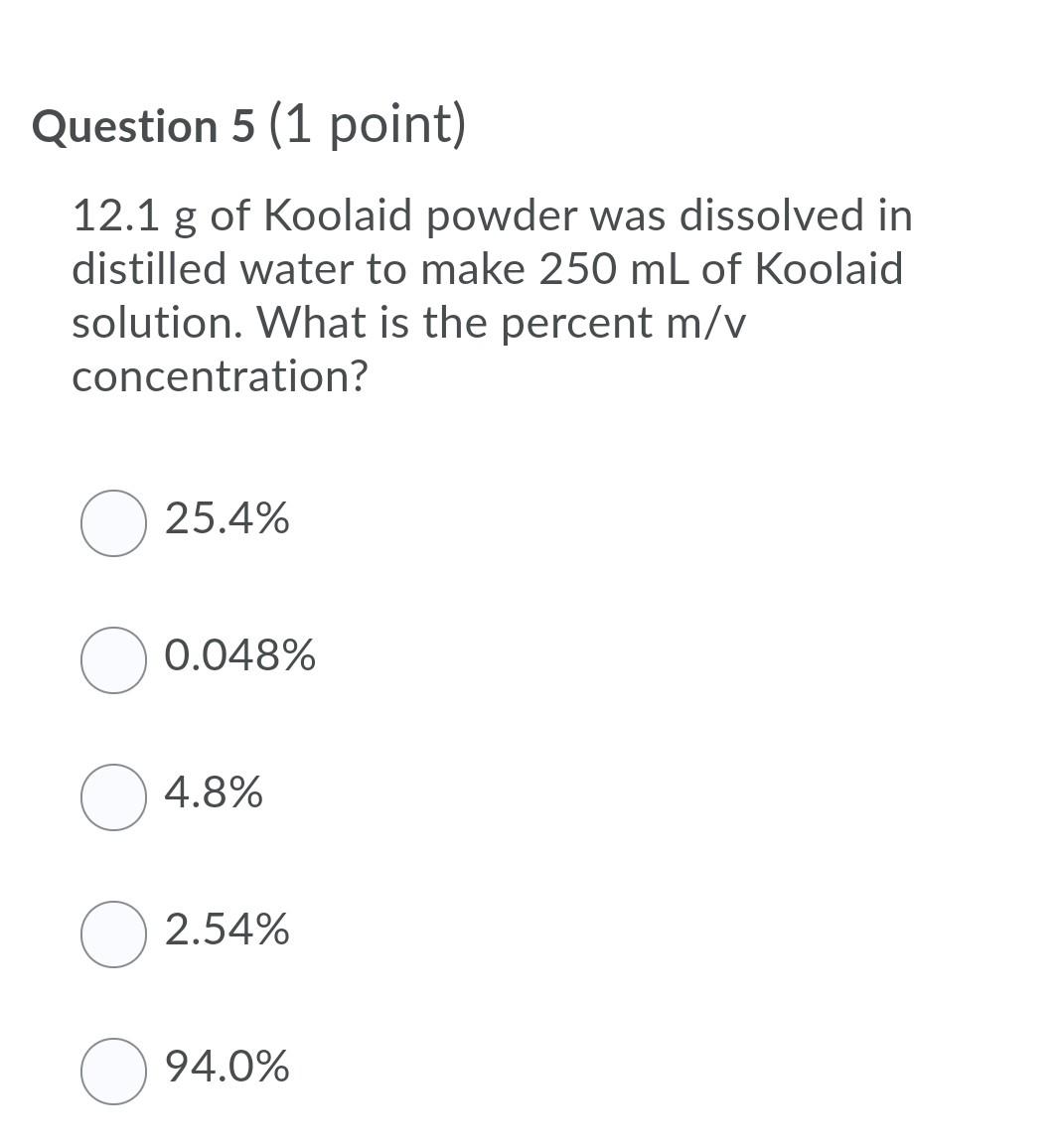 Solved Question 4 (1 point) What is the molar concentration | Chegg.com