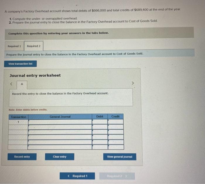 Solved A company's Factory Overhead account shows total | Chegg.com