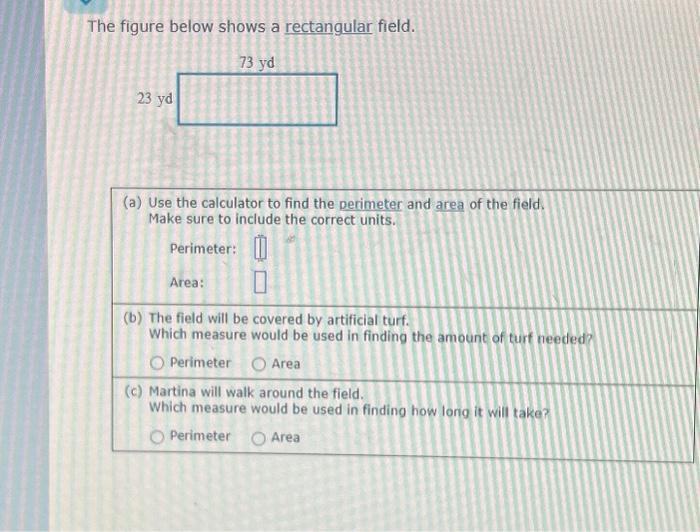 Solved The figure below shows a rectangular field. (a) Use | Chegg.com
