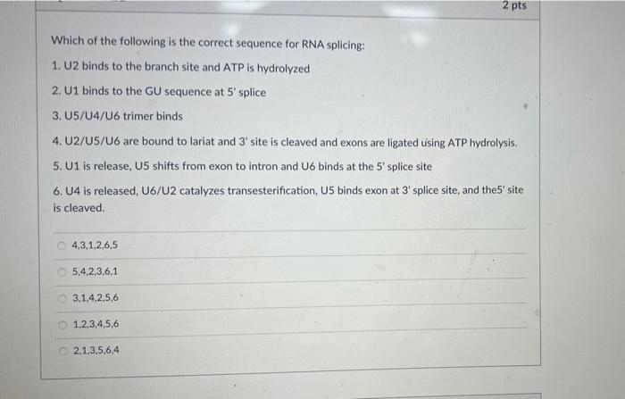 Solved 2 pts Which of the following is the correct sequence | Chegg.com