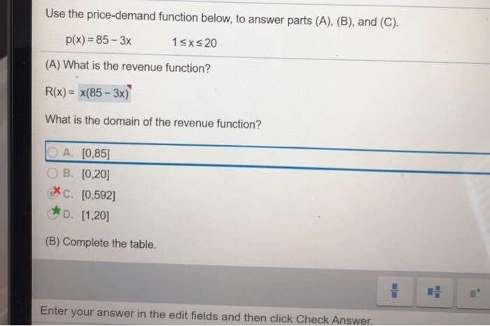 Solved Use the price-demand function below, to answer parts | Chegg.com
