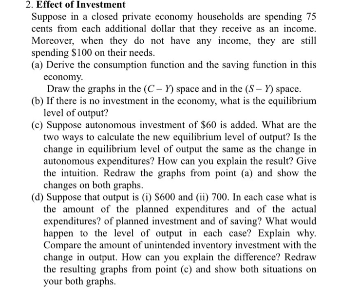 Solved 2. Effect of Investment Suppose in a closed private | Chegg.com