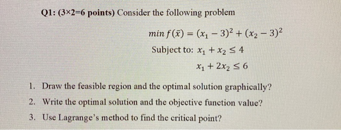 Solved Q1: (3x2=6 points) Consider the following problem min | Chegg.com