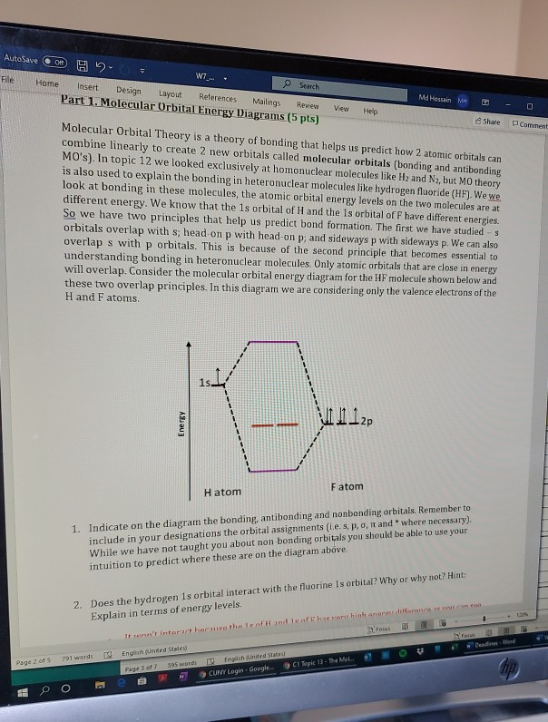 Solved AutoSave CH = W7_... L E Search File Home Insert | Chegg.com