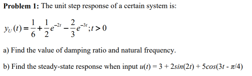 Solved Problem 1: The unit step response of a certain system | Chegg.com