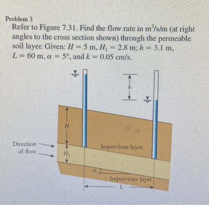 Solved Problem 3 Refer to Figure 7.31. Find the flow rate in | Chegg.com