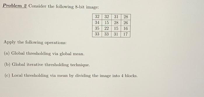 Solved Problem 2 Consider The Following 8-bit Image: 32 32 | Chegg.com