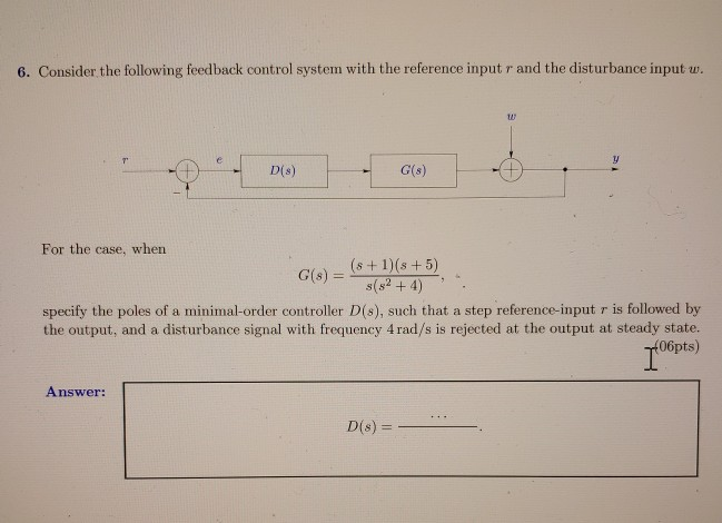 Solved 6. Consider the following feedback control system | Chegg.com