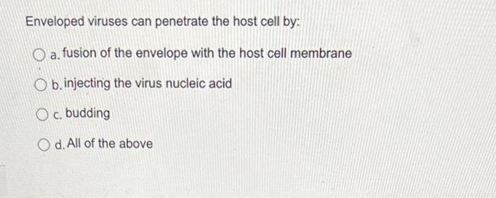 Solved Enveloped viruses can penetrate the host cell by: a. | Chegg.com