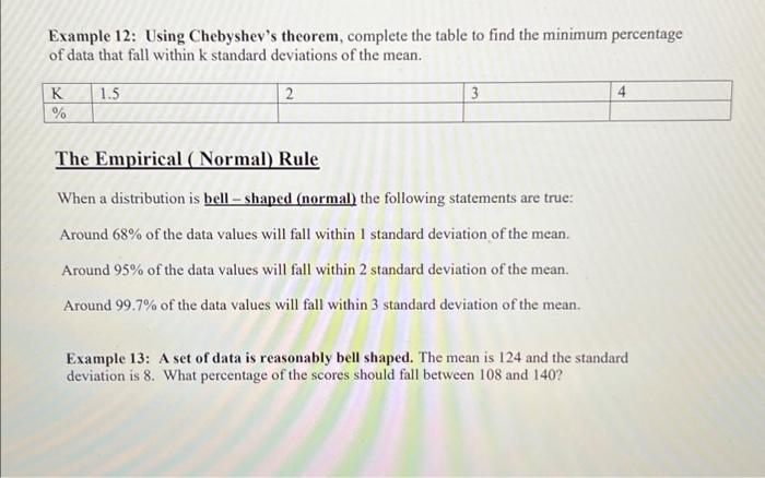 Solved Example 12: Using Chebyshev's Theorem, Complete The | Chegg.com