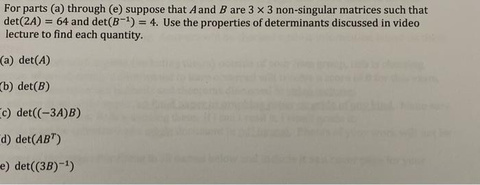 Solved For parts (a) through C) suppose that A and B are 3 x | Chegg.com