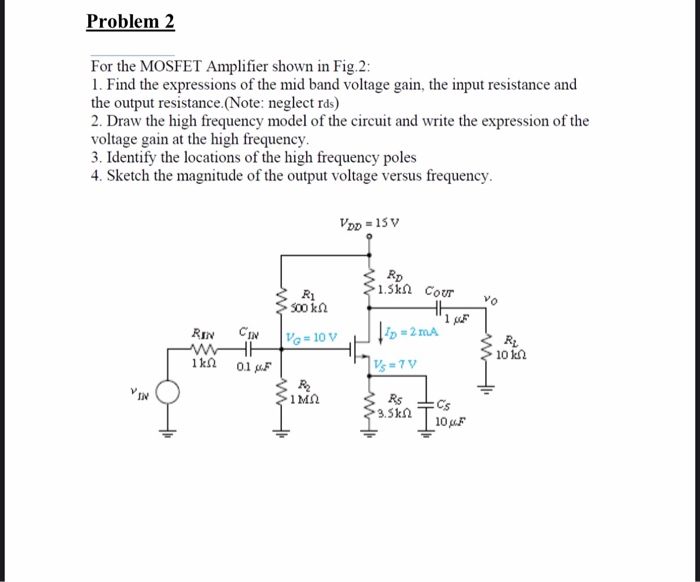 Solved Problem 2 For the MOSFET Amplifier shown in Fig.2: 1. | Chegg.com