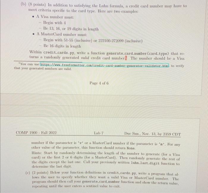 Solved 3. Credit card numbers are not completely random